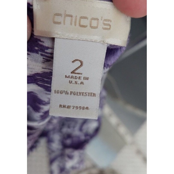 Chicos Top Abstract Ikat Purple Tunic Blouse Shirt Chico Sz 2 Large Tie Front - Picture 9 of 10